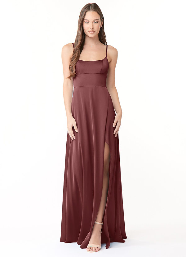 Azazie Halsey Vestidos de dama de honor Vestido de Acai de Satén Elástico de Recto con Corte Lateral image1