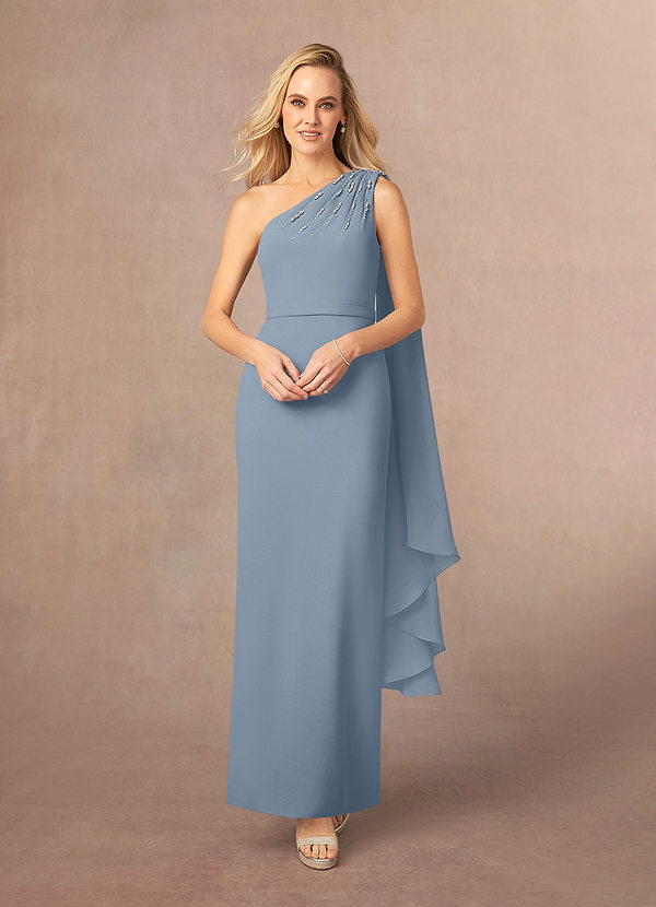 Azazie Gianna Mother of the Brides Dresses Dusty Blue One Shoulder Stretch Crepe Dress image1