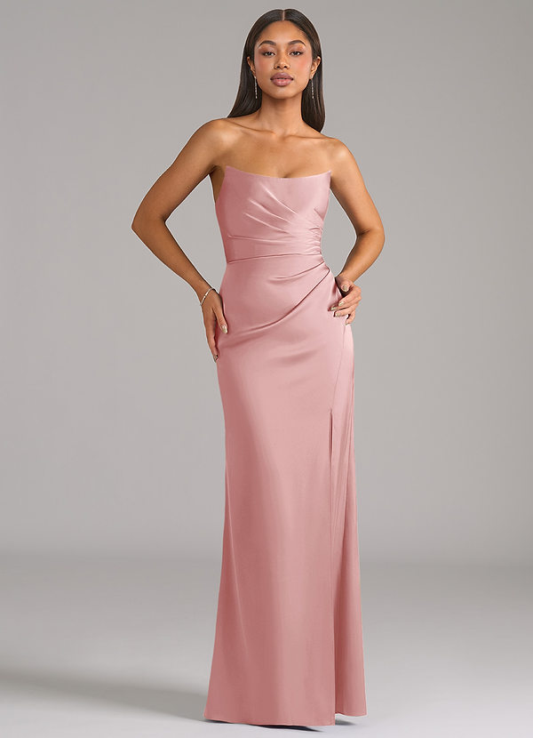 Azazie Marla Bridesmaid Dresses Powder Pink Sheath Strapless Stretch Satin Convertible Dress image1