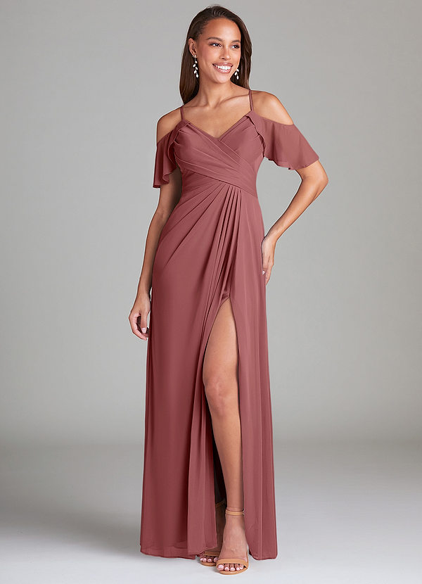 Azazie Dakota Robes Demoiselle d'honneur Robe Trapèze en Maille Épaule décolletée Améthyste image1