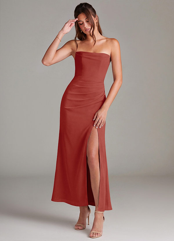Azazie Leonis Bridesmaid Dresses Terracotta Mermaid Strapless Chiffon Convertible Dress image1