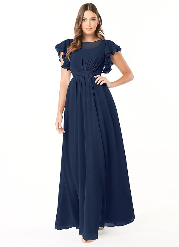Azazie Daphne Modest Bridesmaid Dresses A-Line Ruffled Chiffon Floor-Length Dress image1