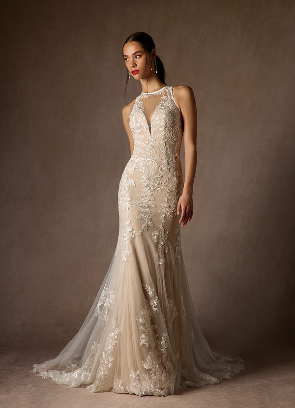 Azazie Sheila Abiti da Sposa Abito Sirena in Tulle Lustrini Diamante Bianco Nudo image1