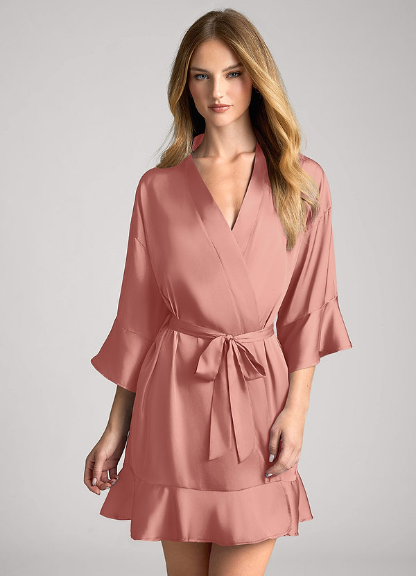 front Rosette Ruffled Satin Robe