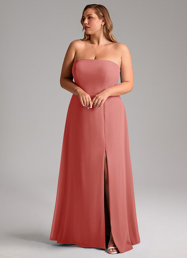 Azazie Wren Bridesmaid Dresses Antique Rose A-Line Side Slit Chiffon Convertible Dress image1