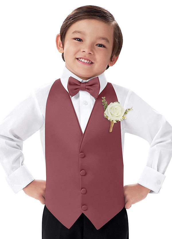 front Conjunto de chaleco, pajarita y boutonniere de satén mate para niño