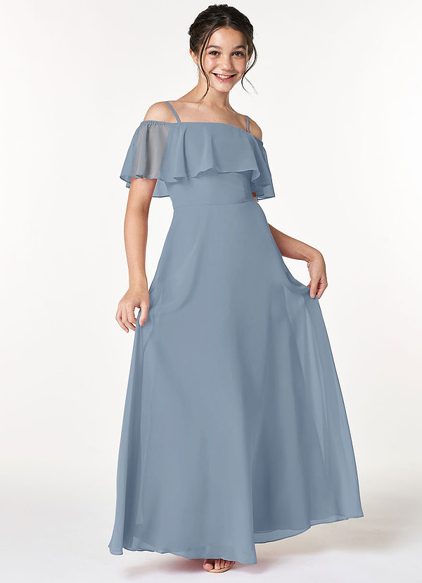 Azazie Maggie Junior Dusty Blue A-Line Off the Shoulder Chiffon Dress image1