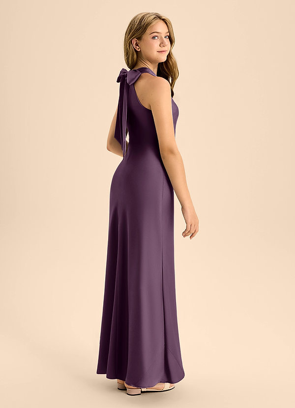 Azazie Doretta Junior Vestido de Ciruela de Satén Elástico de Corte En A con Plisado image1