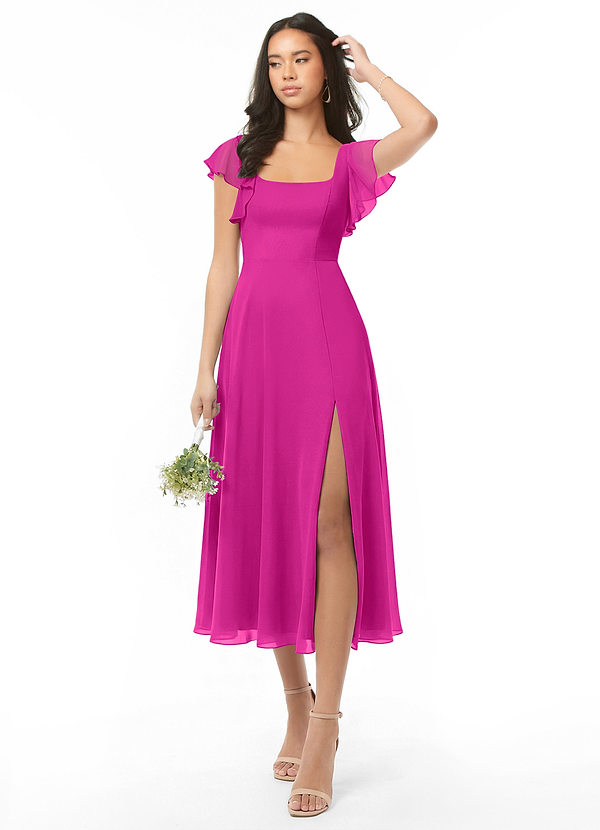 Azazie Bondi Bridesmaid Dresses Fuchsia A-Line Ruched Chiffon Dress image1