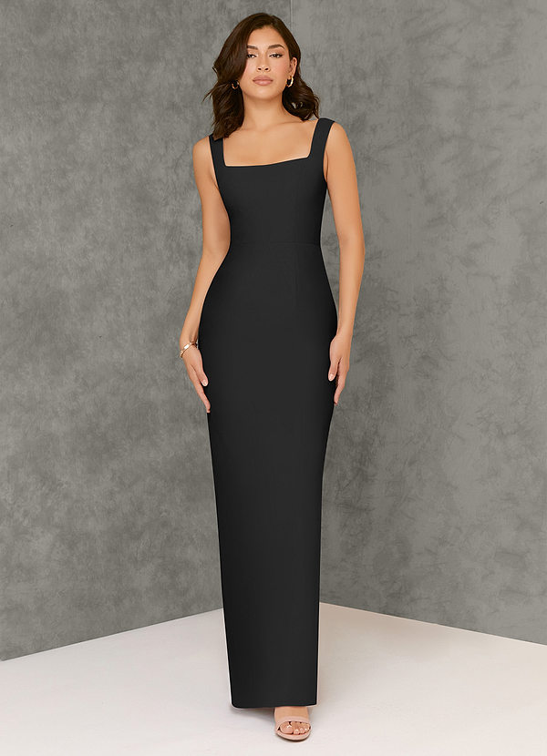 Azazie Flori Bridesmaid Dresses Black Sheath Square Neckline Chiffon Dress image1