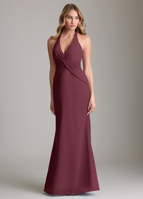 Azazie Valerie Bridesmaid Dresses Cabernet Mermaid Pleated Chiffon Dress image1