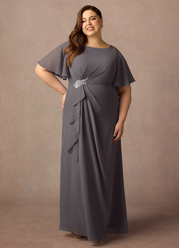 Azazie Rain Robe Mère de la Mariée & du Marié Robe Fourreau en Mousseline de soie Perlé Gris Acier image1
