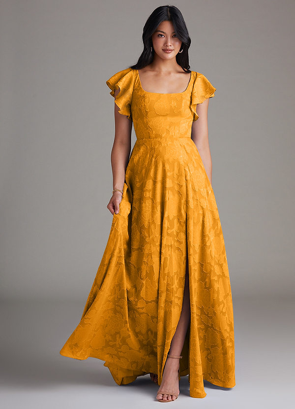 Azazie Bondi Brautjungfernkleider A-Linie Seitliche Cut-Outs Blumen-Burnout Kleid Butterscotch image1