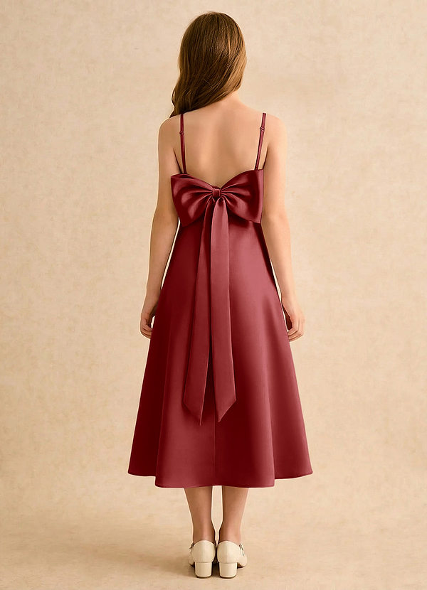 Azazie Jaella Girls Formal Sukienki dla dziewczynek sypiących kwiaty Linia A Pofałdowany Matowy satynowy Długość herbaty Sukienka image1