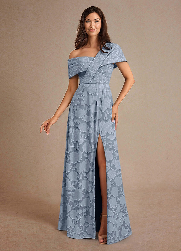 Azazie Milton Mother of the Brides Dresses Dusty Blue A-Line Pleated Floral Burnout Dress image1