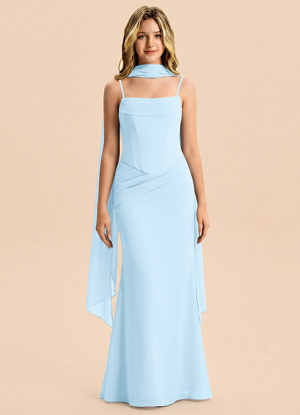 Azazie Sorrel Junior Abito Sirena in Chiffon Plissettato Azzurro image1