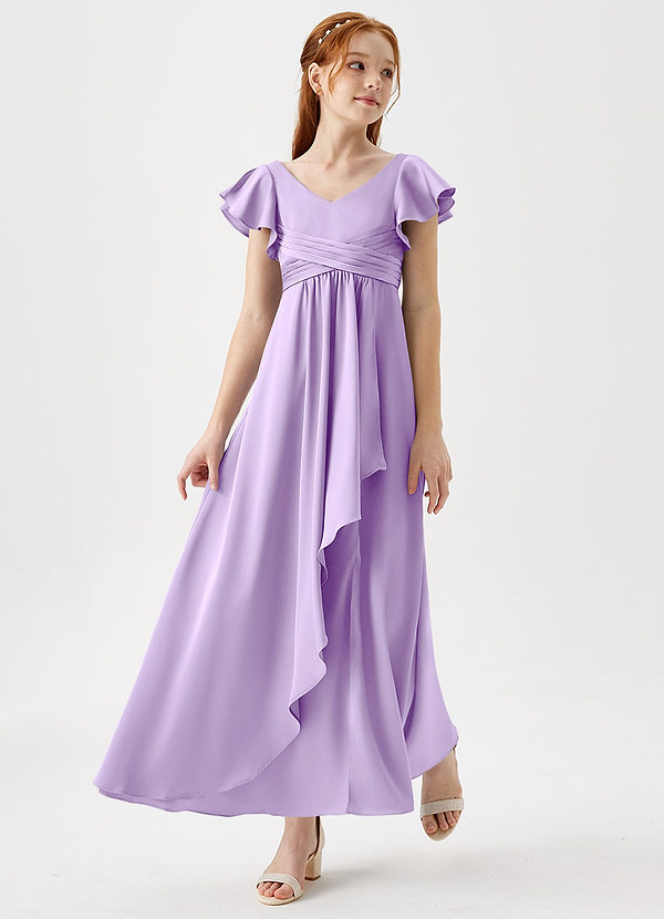 Azazie Omari Junior Lilac A-Line Pleated Stretch Satin Dress image1