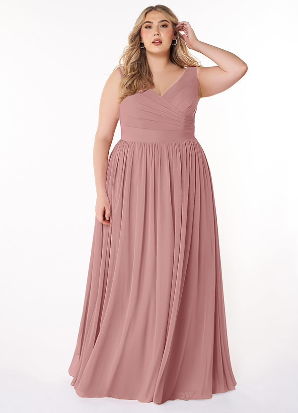Azazie Keyla Bridesmaid Dresses Dusty Rose A-Line V-Neck Pleated Chiffon Dress image1
