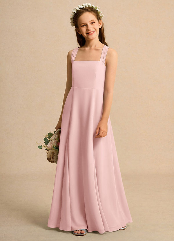 Azazie Tater Girls Formal Robes de cortège enfant Robe Trapèze en Mousseline de soie Plissé Rose Poudré image1