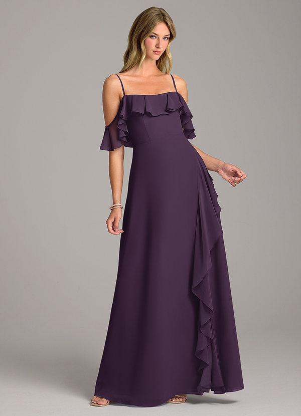 Azazie Aubrie Bridesmaid Dresses Plum A-Line Off the Shoulder Chiffon Dress image1