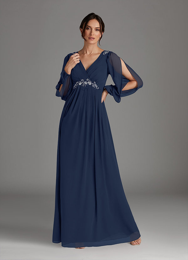 Azazie Gypsy Mother of the Brides Dresses Dark Navy A-Line V-Neck Sequins Chiffon Dress image1