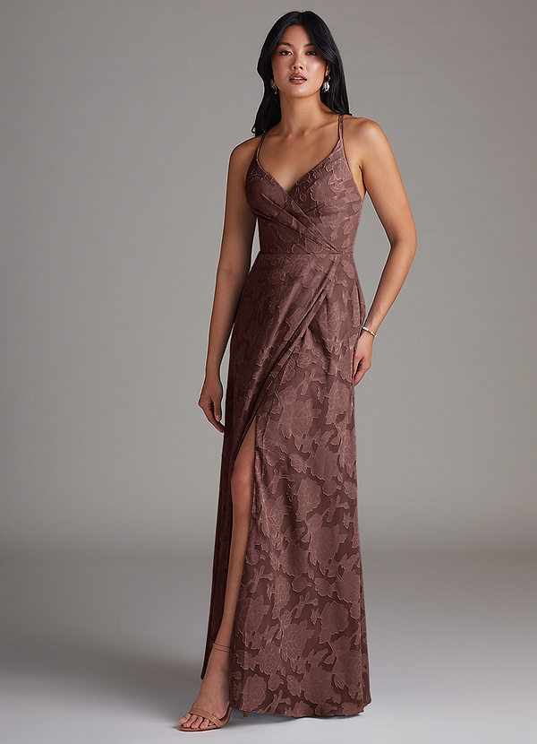 Azazie Davis Robes Demoiselle d'honneur Robe Trapèze en Blumen-Burnout Plissée Expresso image1