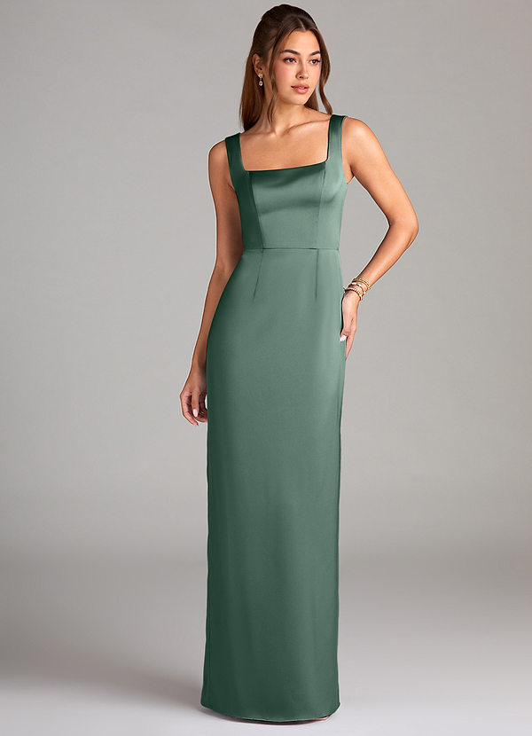 Azazie Flori Bridesmaid Dresses Eucalyptus Sheath Side Slit Stretch Satin Dress image1