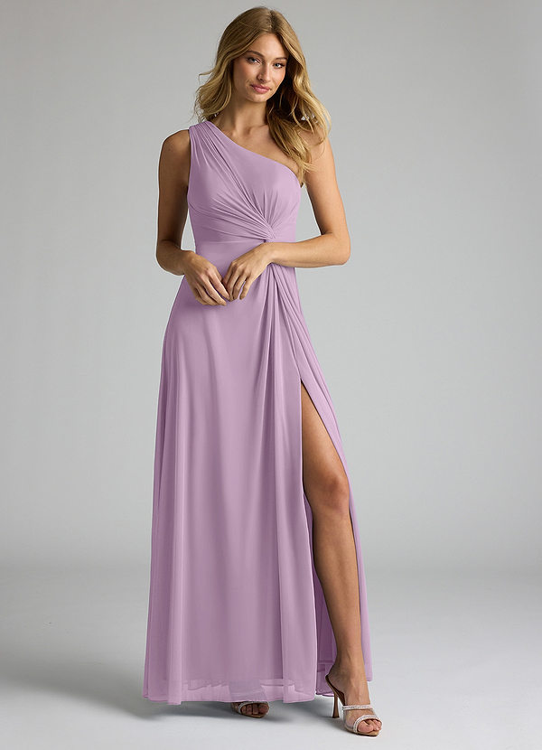 Azazie Brooke Bridesmaid Dresses Wisteria A-Line One Shoulder Mesh Dress image1