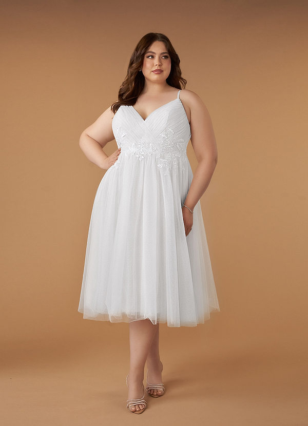Azazie Liana Wedding Dresses Diamond White A-Line V-Neck Sequins Tulle Dress image1
