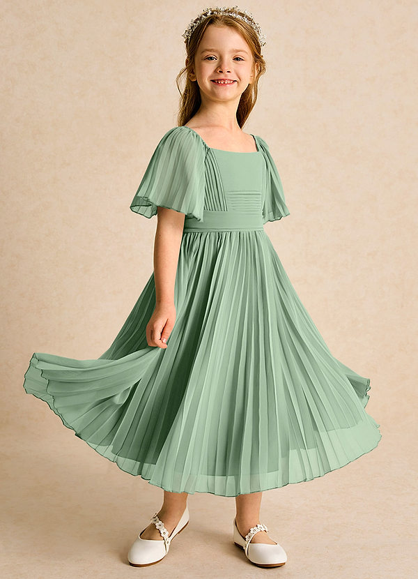 Azazie Gisele Abiti da Ragazza di Fiori Abito A-Line in Chiffon Plissettato Matcha image1