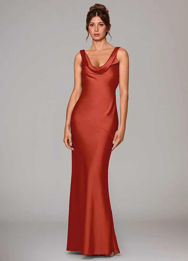 Azazie Rylina Robes Demoiselle d'honneur Robe Sirène en Satin extensible Rouille image1