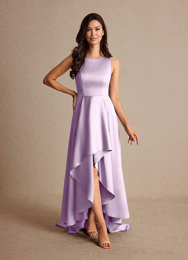 Azazie Niles Mother of the Brides Dresses Frosted Lilac A-Line Trains Stretch Satin Dress image1