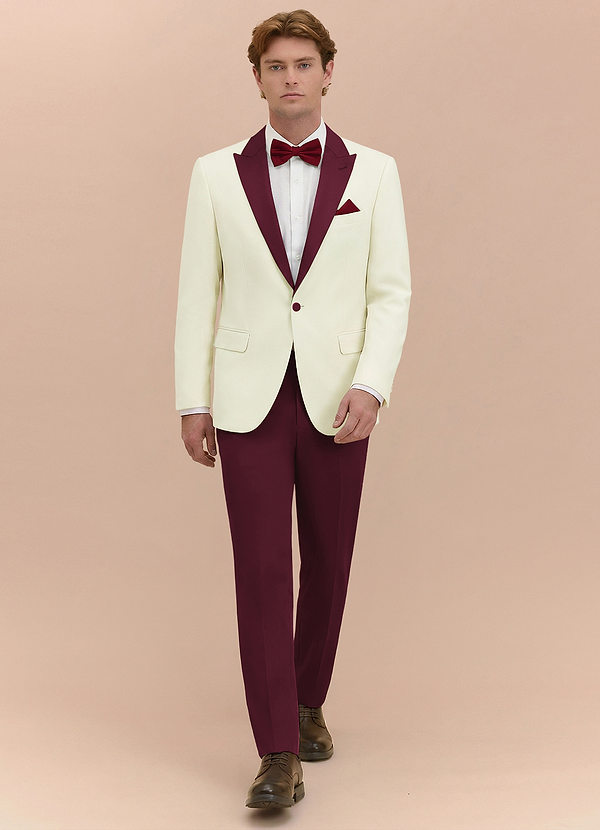 front Adrian Burgundy Shawl Lapel Structured Stretch Tuxedo Suit
