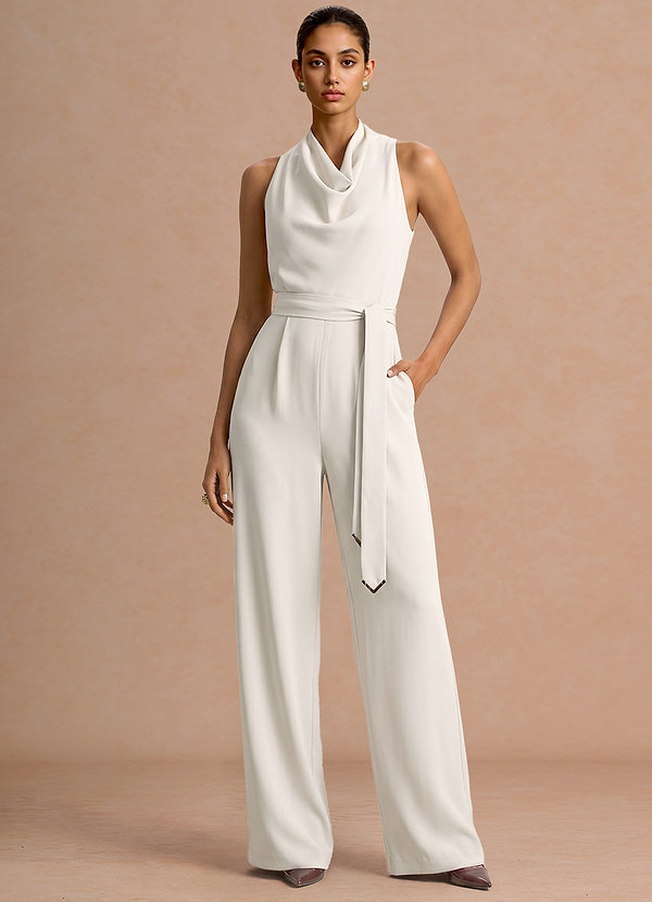 Elowene White Cowl Neck Jumpsuit image1