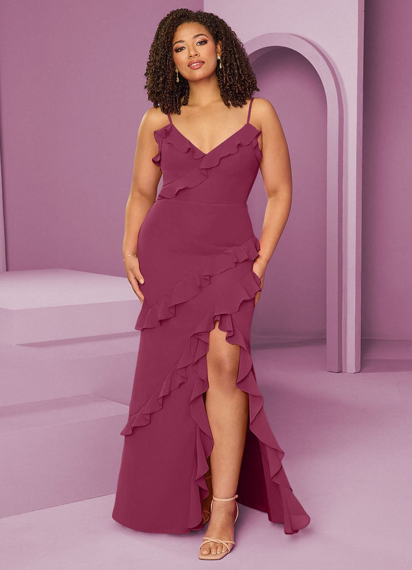 Barbie ♥ Azazie Bridesmaid Dresses Mulberry Sheath Chiffon Dress image1