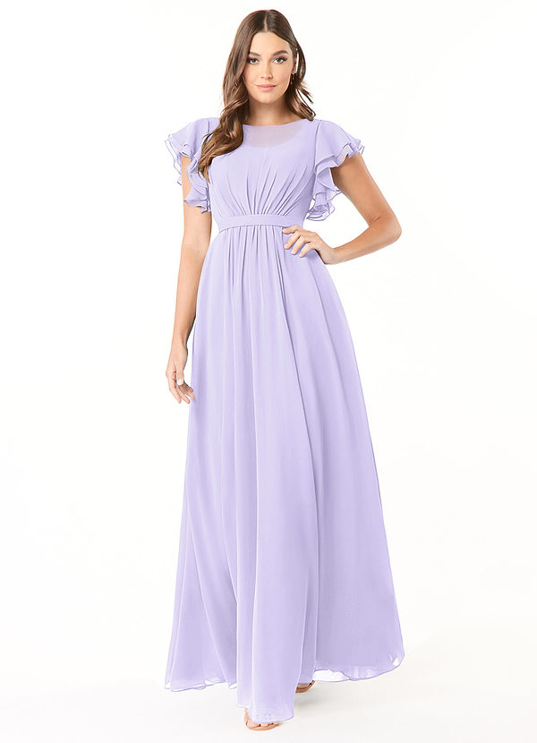 Azazie Daphne Modest Bridesmaid Dresses A-Line Ruffled Chiffon Floor-Length Dress image1