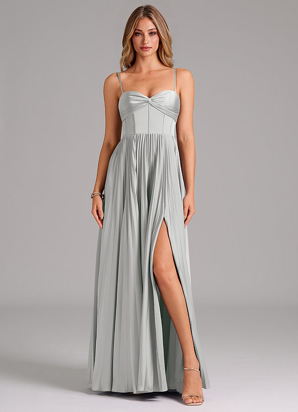 Azazie Akiko Bridesmaid Dresses Silver A-Line Sweetheart Neckline Stretch Satin Dress image1