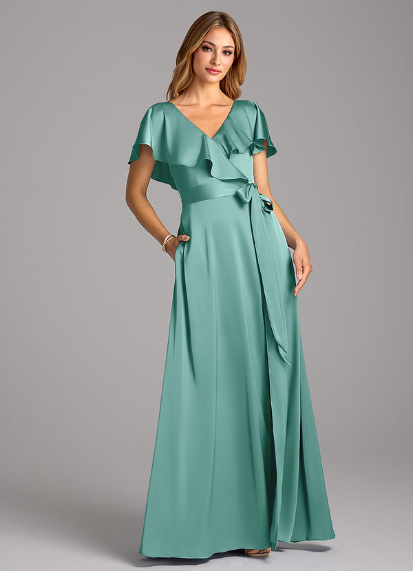 Azazie Lainey Brautjungfernkleider A-Linie mit Taschen Stretch-Satin Kleid Aqua image1
