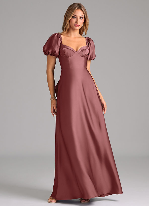 Azazie Fatima Suknie dla druhen Linia A Dekolt w kształcie serca Satyna elastyczna Do ziemi Sukienka image1