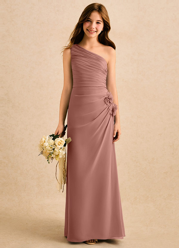 Azazie Sophie Girls Formal Abiti da Ragazza di Fiori Abito Tubino in Chiffon Monospalla Cedro Rosa image1