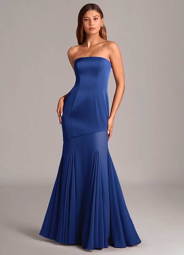 Azazie Uma Bruidsmeisjes Jurken Converteerbaar Jurk van Chiffon met Zeemeermin Strapless Koningsblauw image1