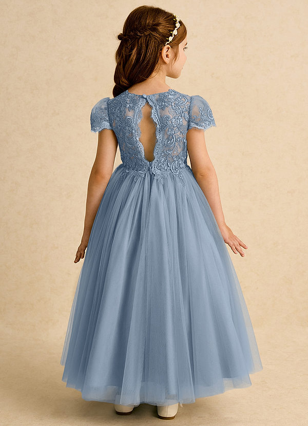 Azazie Puff Flower Girl Dresses Dusty Blue Ball-Gown Lace Tulle Dress image1