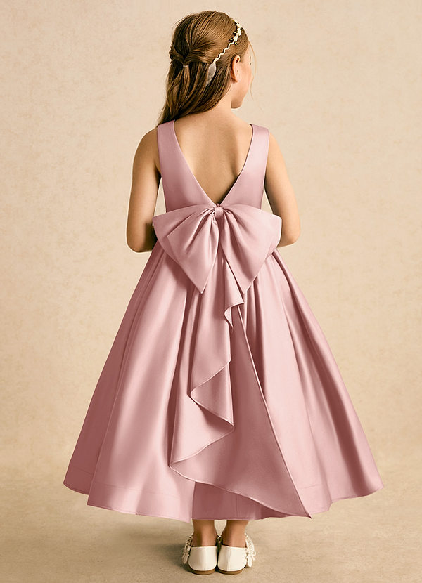 Azazie Cailee Blumenkinder Kleider Ballkleid Plissee Matte Satin Kleid Roségold image1
