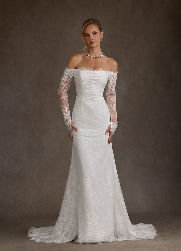 Kathleen Wedding Dresses Diamond White A-Line Off the Shoulder Lace Dress image1