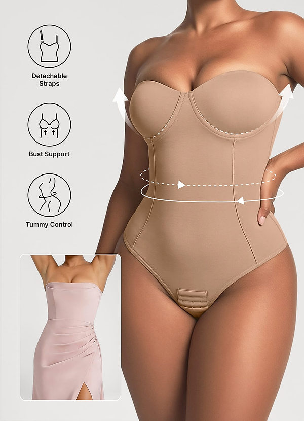 front Axelbandslös formande body med magkontroll, bygel med inbyggda kupor (för A/B-kupa)