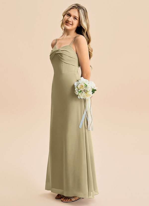 Azazie Jordyn Junior Jurk van Chiffon met A-Lijn Sweetheart Halslijn Mosgroen image1