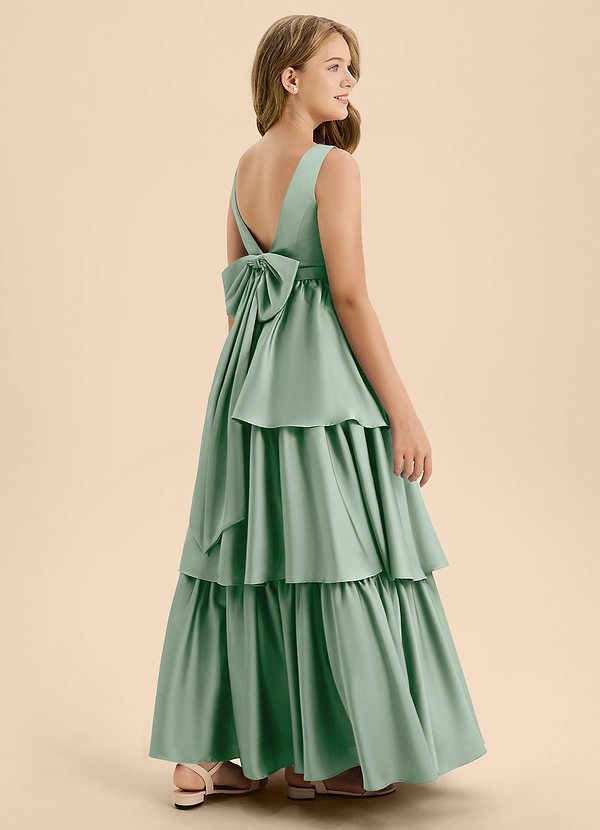 Azazie Meadowyn Junior Robe Trapèze en Satin extensible Arc Agave image1