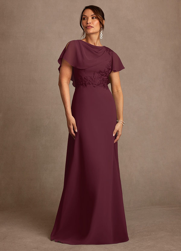 Azazie Frieda Mother of the Brides Dresses Cabernet A-Line Applique Chiffon Dress image1