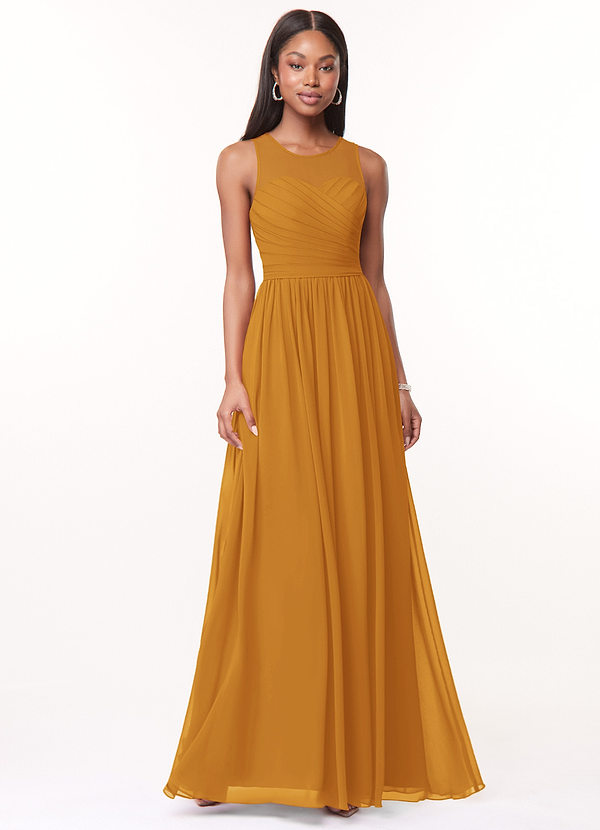 Azazie Nina Bridesmaid Dresses Butterscotch A-Line Pleated Chiffon Dress image1