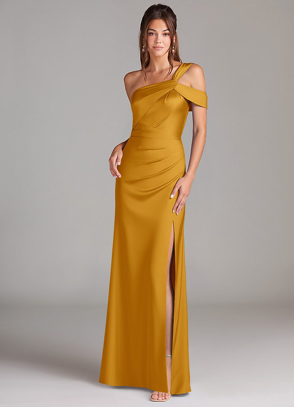 Azazie Wynter Vestidos Dama de Honor Vestido de Caramelo de Satén Elástico de Corte Recto con Vestidos sin tirantes image1
